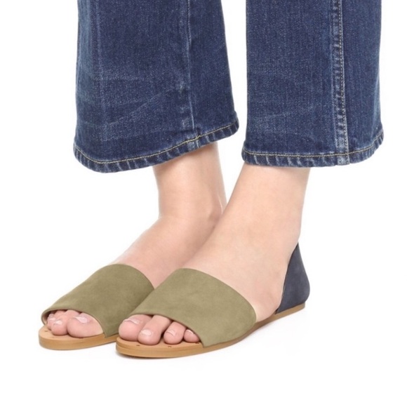 Madewell Shoes - Madewell Thea Suede Leather Flat Sandals Green and Navy Blue Size 8